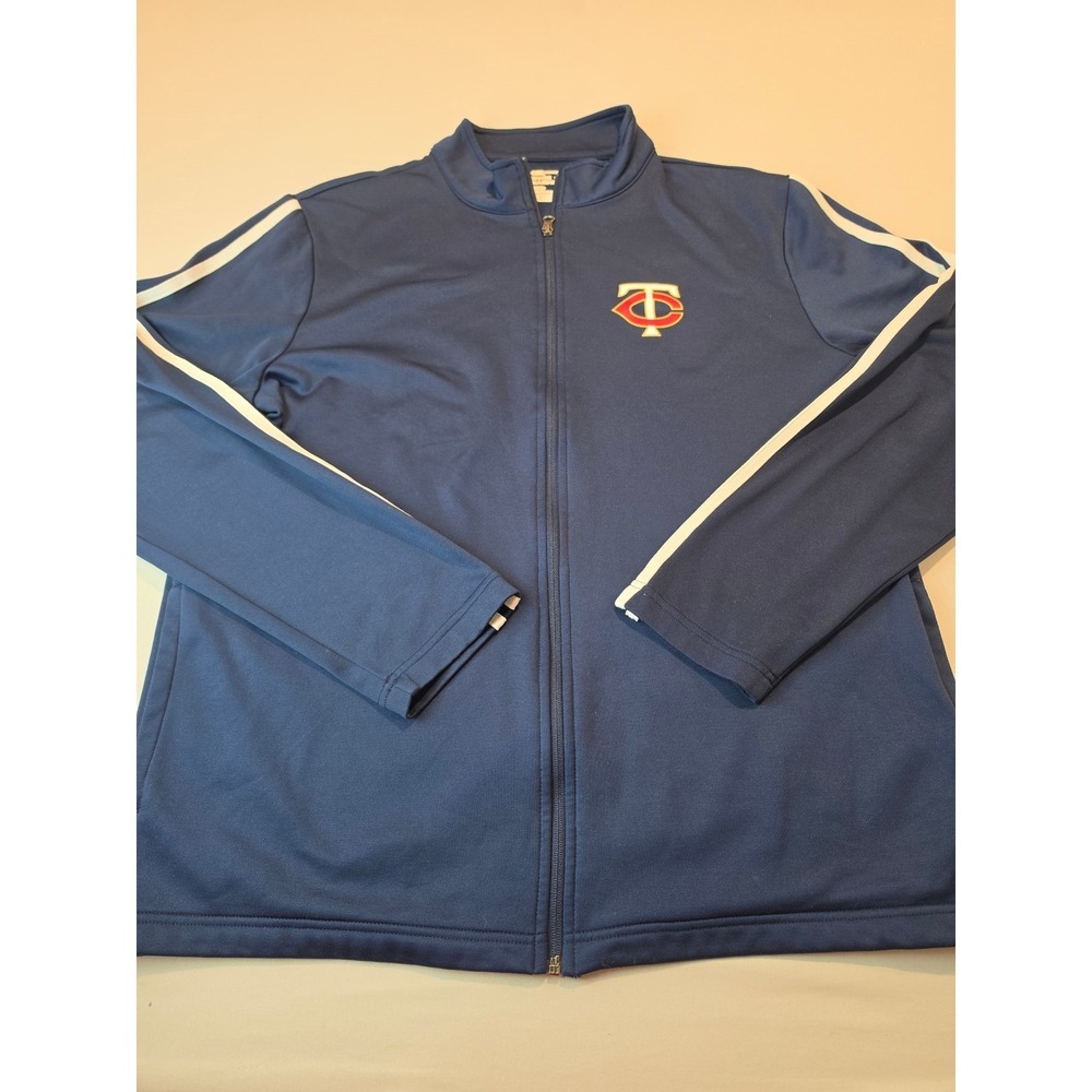 MLB Minnesota Twins Track Jacket Mens Large Navy Blue Full Zip Racing Stripe L